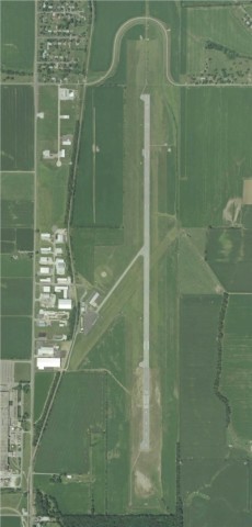 Aerial image of Mettel field runway and terminal from directly above.
