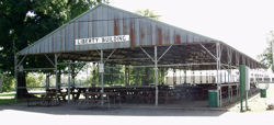 Photo of the Liberty Building open air covered shelter with picnic tables