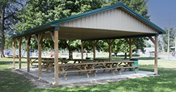 Photo of the Lions Club open air covered shelter with picnic tables